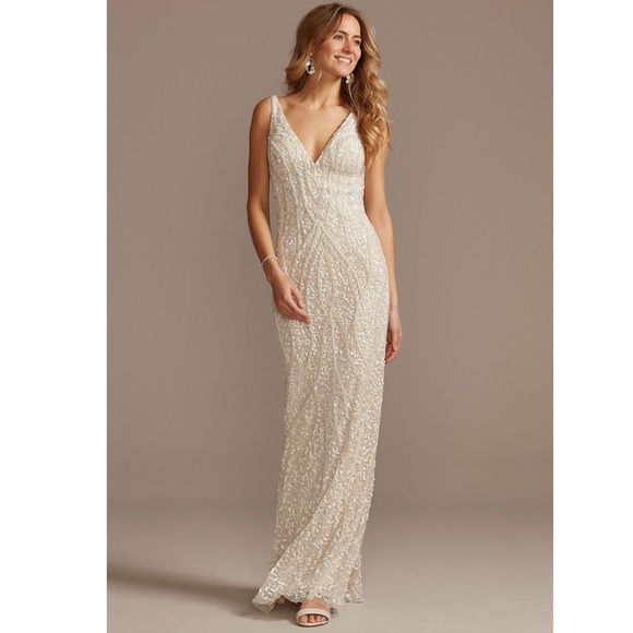 David's Bridal Dresses & Skirts - David’s Bridal Matte Sequin V-Neck Sheath Dress WGIN026 size 8